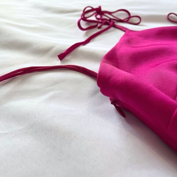 JONATHAN SIMKHAI HANSEL PINK SATIN HALTER SIDE SLIT EVENING FORMAL DRESS - 0 - Picture 11 of 13